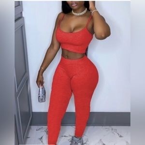 Red leggings crop top set